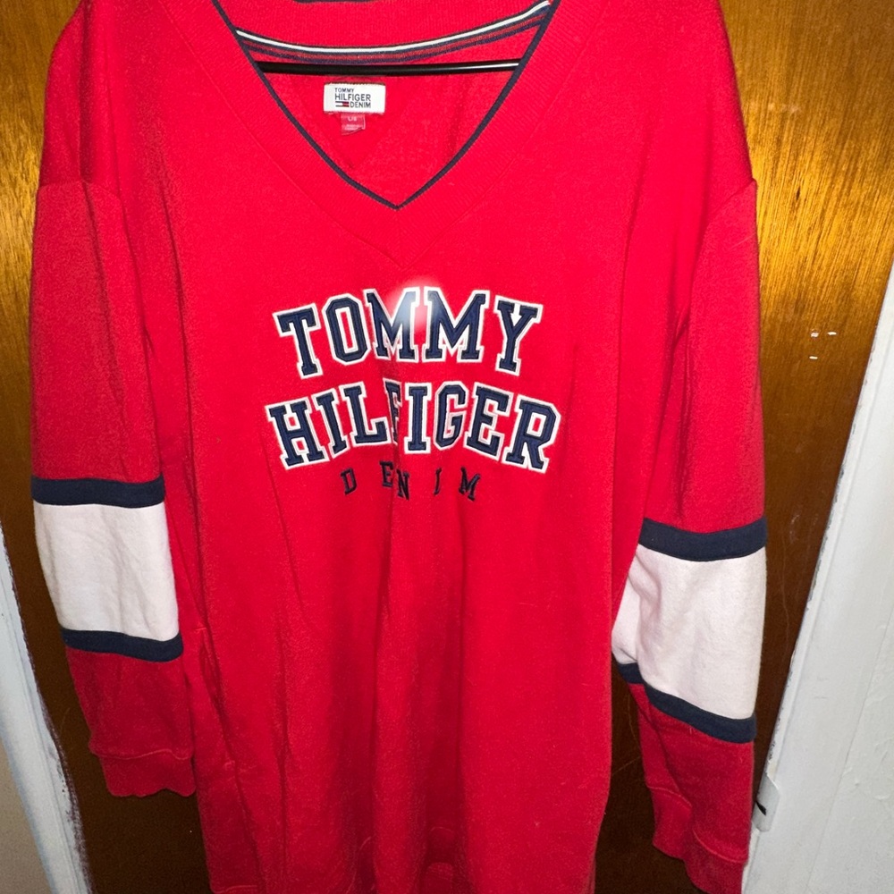Tommy Hilfiger Red Sweater dress with Navy and White Accents